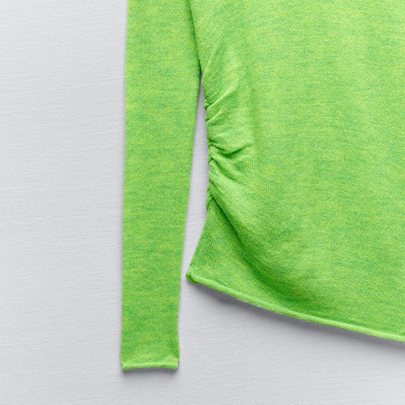 NWT Zara Neon Green Asymmetric Mock Neck Knit Sweater High Neck Top Medium - Picture 6 of 14